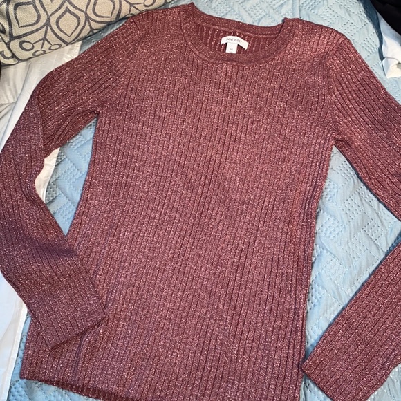 Nine West shimmer metallic crewneck ribbed fitted sweater rose pink medium - Picture 5 of 10